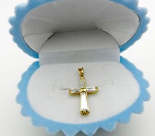 Solid 14k Yellow Gold Baguettes CZ CROSS Charm Pendant PETITE Size