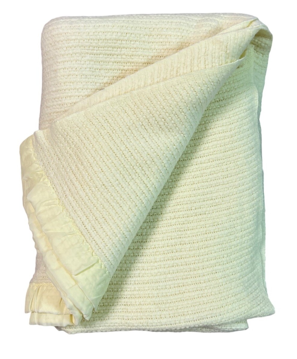 Vintage Chatham Satin Trim Waffle Weave Twin Yellow Thermal