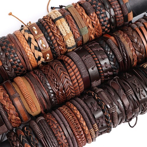 10/20/30/50/100 piezas/lote pulseras de cuero para mujeres hombres brazalete estilo mezcla - Imagen 24 de 26