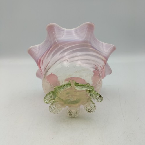 Viktorianische Cranberry Vaseline Glas Vase Uran Fußsockel um 1890 - Bild 4 von 6
