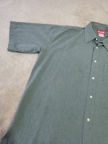 Everything Coca Cola mens button shirt XL Green check w/ pocket embroidered 90s - Picture 3 of 5