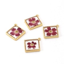 Clearance 8PCS Gold Tone Dried Pressed Flower Resin Square Charm Pendant GYX02