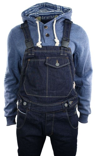 Mens Navy Washed Denim Dungarees Jeans Straight Leg Retro Vintage Casual - Zdjęcie 1 z 7