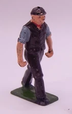 J. HILL Co., Farmer Pushing Wheelbarrow, Vintage Miniature Lead Man Toy, England