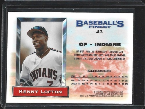 Kenny Lofton - 1993 Topps Finest #43 - Cleveland Indians - Picture 2 of 2