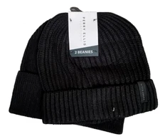 Lot of 2 Perry Ellis Portfolio New BLACK  Beanies Knit Hats - Retails for $35