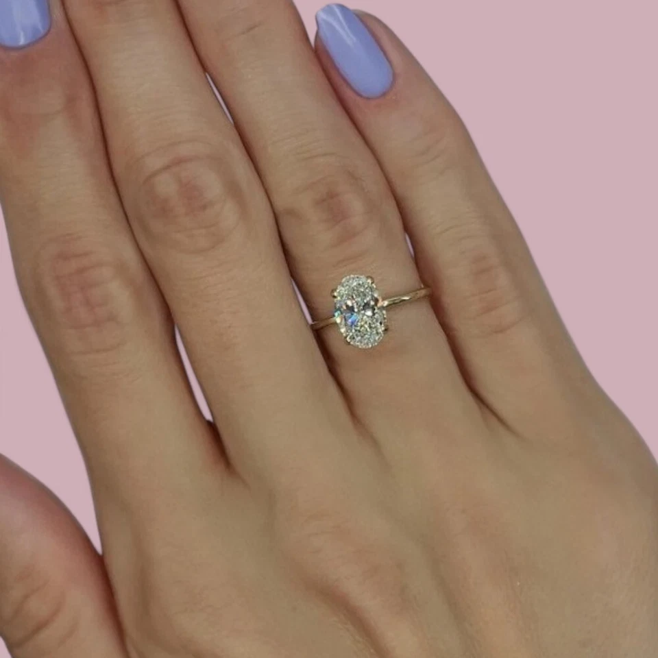 Diamond White Gold Ring 14k  Lab Grown Oval 1.70 Carat IGI Certified Size  5 6 7 - Image 2 of 4