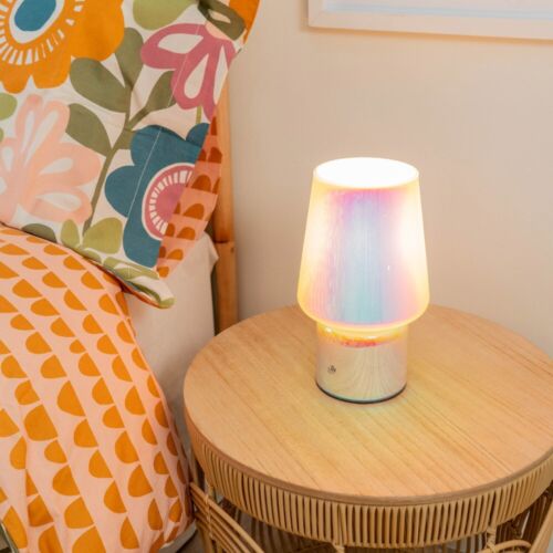 Iridescent Glass Rechargeable LED Portable Table Lamp Cordless Touch Light - Picture 2 of 9