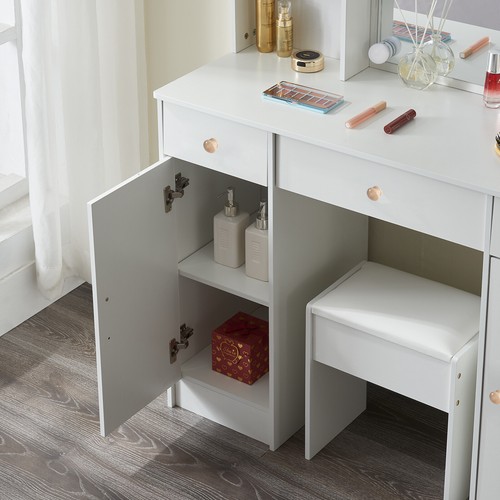 Weiß Schminktisch mit LED Spiegel und Schrank Beleuchtung Schublade Frisiertisch - Bild 11 von 12