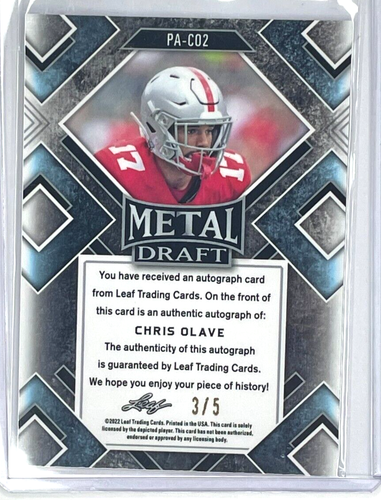 2022 Leaf Metal Draft CHRIS OLAVE Orange Wave Autograph RC Rookie 3/5 - Picture 2 of 2