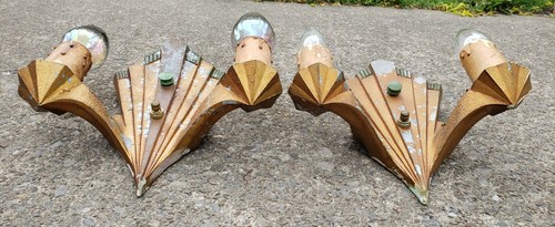Antik Vintage Maschine Alter Wolkenkratzer Art Deco Wand Doppel Wandleuchten Paar Theater - Bild 8 von 21