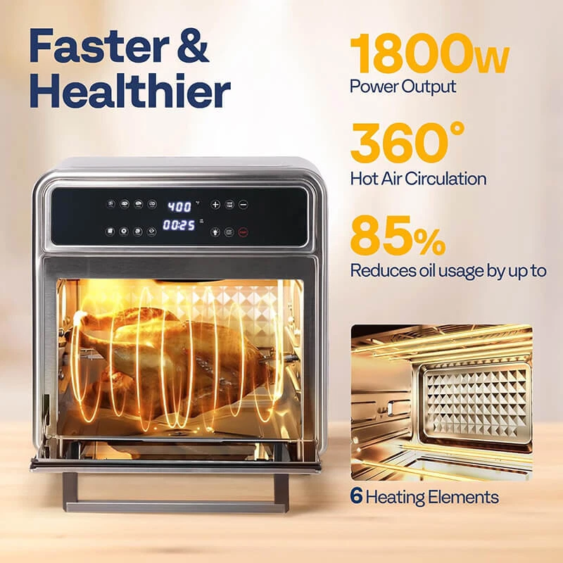 21Qt 8-in-1 Air Fryer Toaster Oven with Convection Rotisserie & Dehydrator 1800W