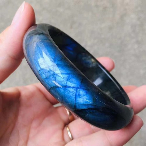 Bracciale Perline Cristallo Luce Blu Naturale Pietra Preziosa Labradorite Rettangolare AAAA - Foto 7 di 8