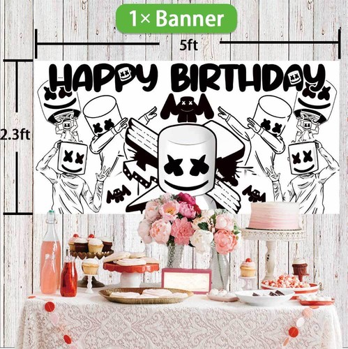 DJ marshmello Party Decoration Birthday Banner Backdrop Poster Background Vinyl - Picture 2 of 4