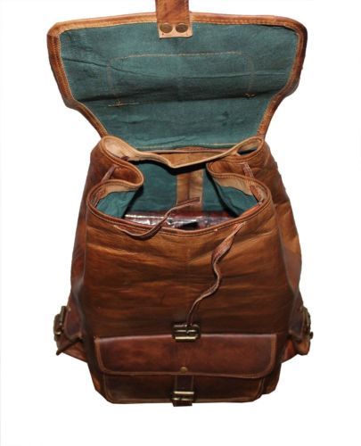 Rucksack Genuine 18"Leather Bag Vintage Backpack Messenger Bag Satchel JMB - Picture 5 of 13