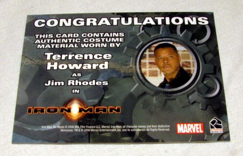 2008 COA Material worn by Terrence Howard as Jim Rhodes Marvel Ironman Card - Picture 9 of 12