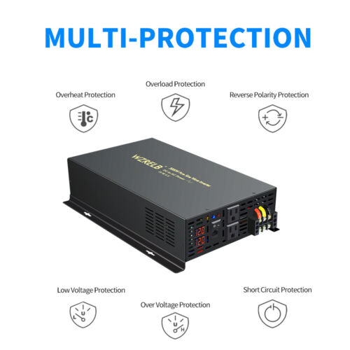 3000W Inversor de energía de onda sinusoidal pura 12V a 110V 220V Control remoto Car Truck RV - Imagen 7 de 12