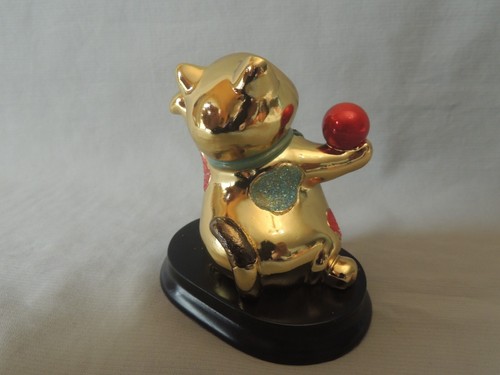 Beautiful decorative Chinese cat fortune on a wooden base - Picture 5 of 9