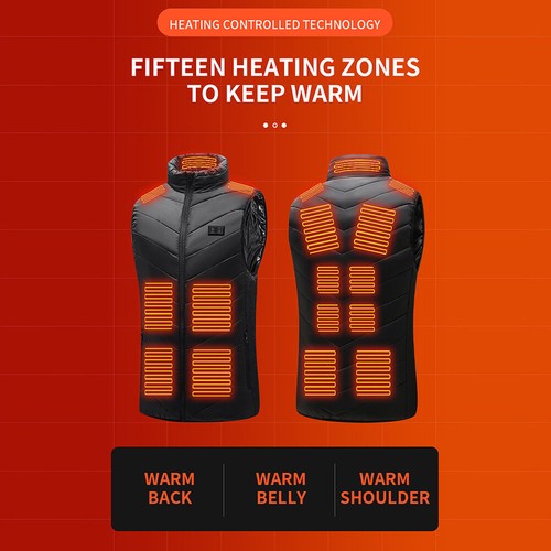 15Heating Zones Heated Vest Electric Heating Jacket Outdoor Coat Thermal Blue L - Picture 5 of 11