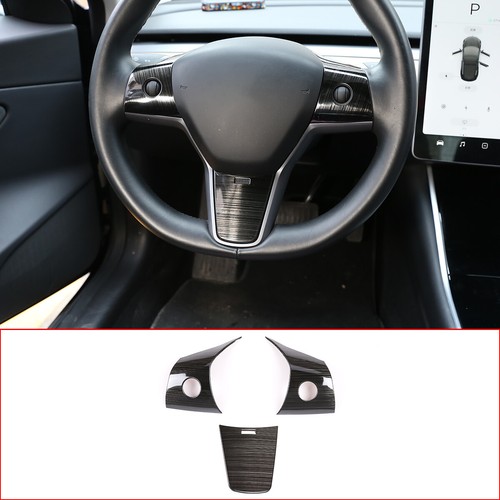 Fit For Tesla Model 3 2017-21 Matte Real Carbon Fiber Steering Wheel Cover Trim - Picture 1 of 12