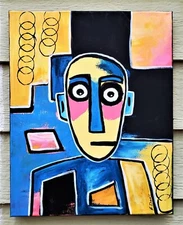 A.Z. Davis 20X16" NewPainting Portrait Men Figurative Outsider Expressionist Art