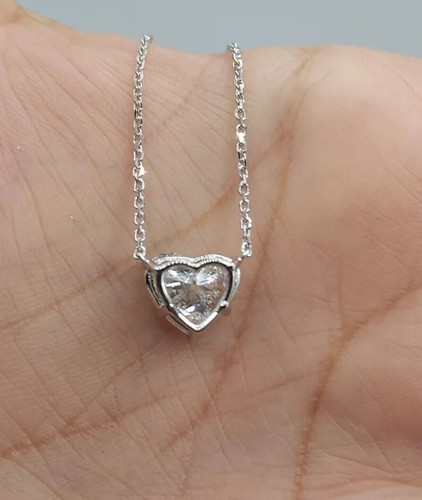 2Ct Heart Cut 14K White Gold Plated Lab Created Diamond Women's Wedding Necklace - Picture 3 of 8