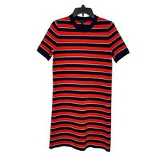 J.Crew Women's Dress Short Sleeve Crew Neck Striped Wool Blend Sweater Red Small