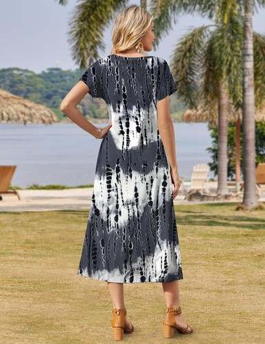 Summer Floral V-Neck Maxi Dress Short Sleeve Casual Beach Dress with Pockets - Picture 96 of 109
