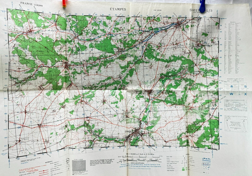 WWII MAP Caen Paris France 1941 Road 44x 27" sheet #55 war navy office restrict