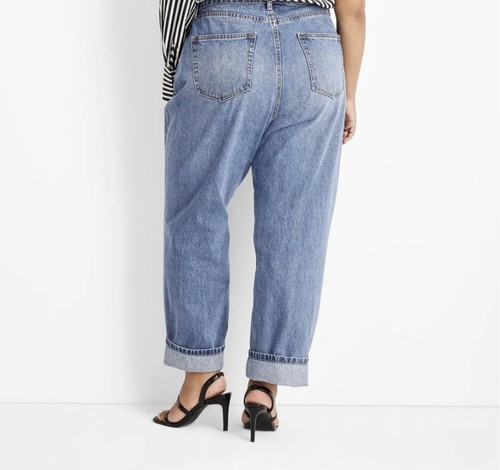 Women's High Rise Boyfriend Jeans Future Collective Kahlana Barfield Brown 28/30 - Picture 2 of 5