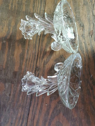 Vintage Art Nouveau Cut Glass Candlestick Pair Clear Glass - Picture 6 of 9