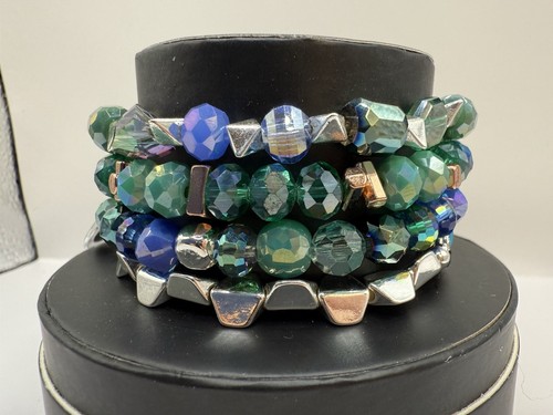 Bomb Party Mix & Match 4 Holiday Stack Bracelets Blue & Green - Picture 4 of 13