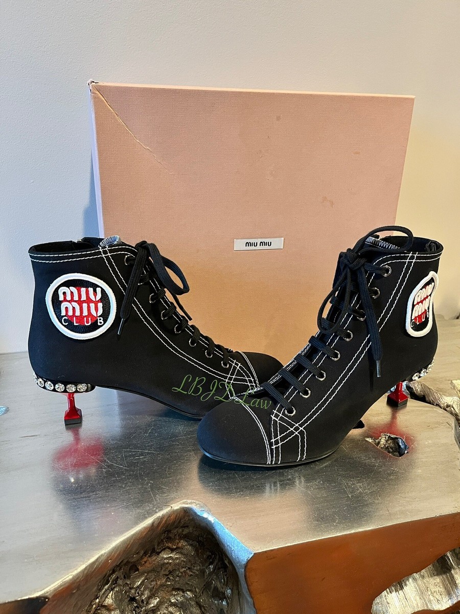 Miu Miu Club Prada Race Patch Sneaker Boot Black Gabardine