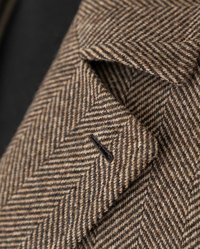 Men Brown Herringbone Tweed Blazer Peacoat Wool Outwear Jacket Coat Fall Winter= - Bild 4 von 14