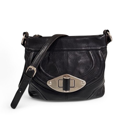 B MAKOWSKY Women's Black Leather Crossbody Bag With silver Accents - Picture 1 of 11