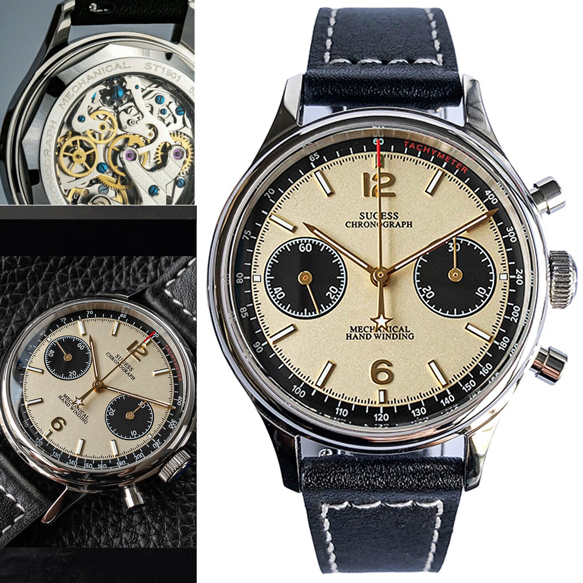 Sugess Racing Panda Chronograph Mechanical Watch Seagull 1963