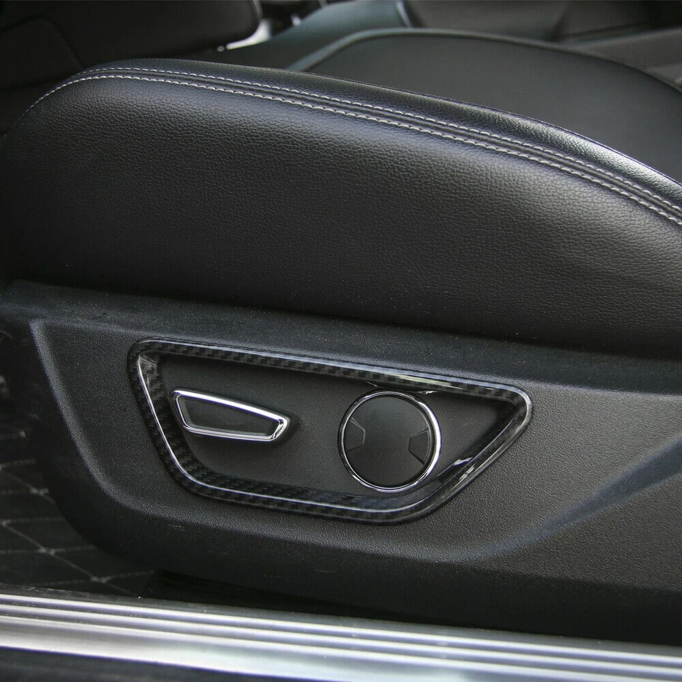 2x Borde de anillo de botón de ajuste de asiento interior de fibra de carbono para Ford Mustang 2015+ Foto 3 de 4