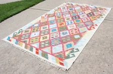 Traditional Handwoven Wool Tribal Geometric Panel Garden Kilim Accent Rug 8'x5'