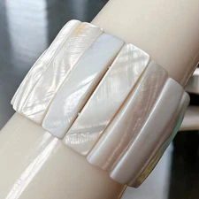 Mother of Pearl Bracelet Vintage Wide Shell Statement Cuff Stretch