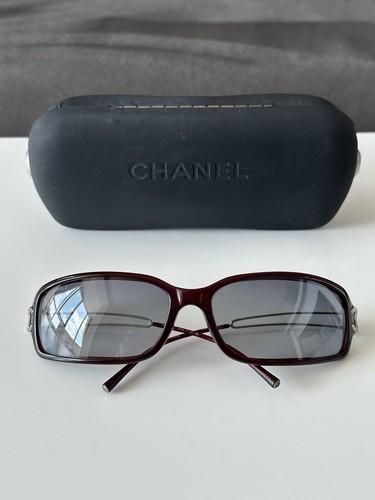 Vintage CHANEL Burgundy Rectangular Blue Leans Sunglasses 5038 Y2K - Picture 7 of 17