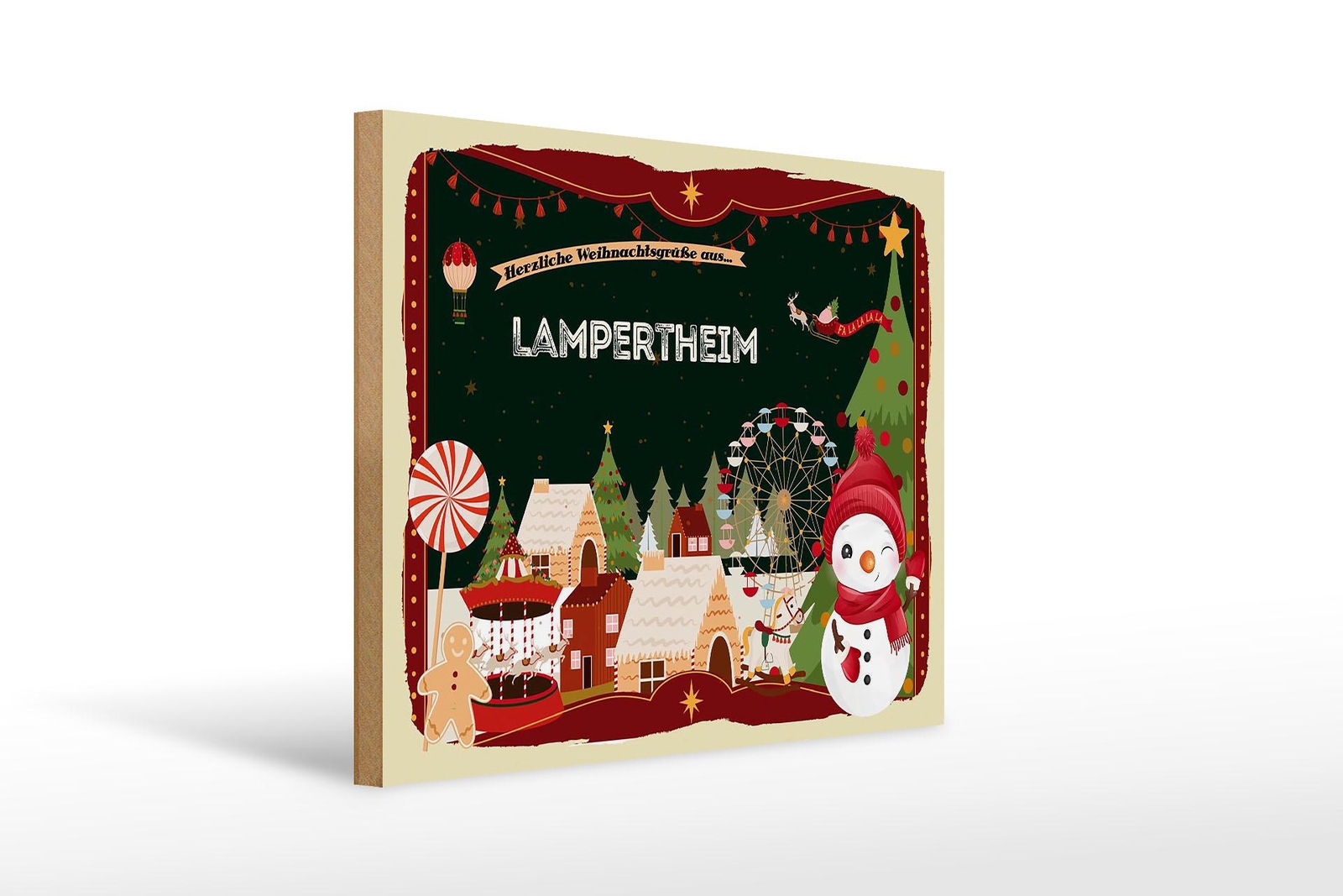 Holzschild Weihnachten Grüße LAMPERTHEIM Geschenk Deko Schild 40x30 cm