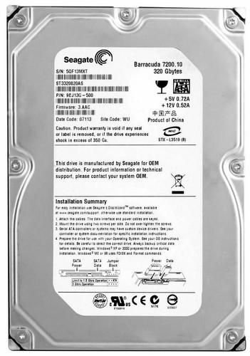 Hard Drive SEAGATE Barracuda ST3320820AS 320GB SATA II 7200RPM 8MB 3.5'' Inch - Picture 3 of 3