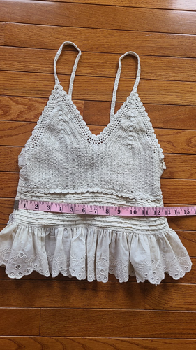 Zara Women's Crochet Ruffle Tank Top Beige Size S Cottagecore - Picture 7 of 10