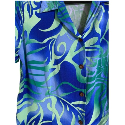 Hawaiian Reserve Collection S Blue Green Hawaiian Aloha Shirt Blouse - Picture 4 of 4