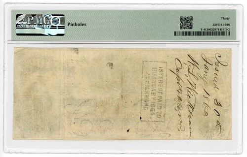 1862 T-41 $100 Confederate States of America Note - W.L. Wickman Capt AQM Issued - Picture 2 of 3