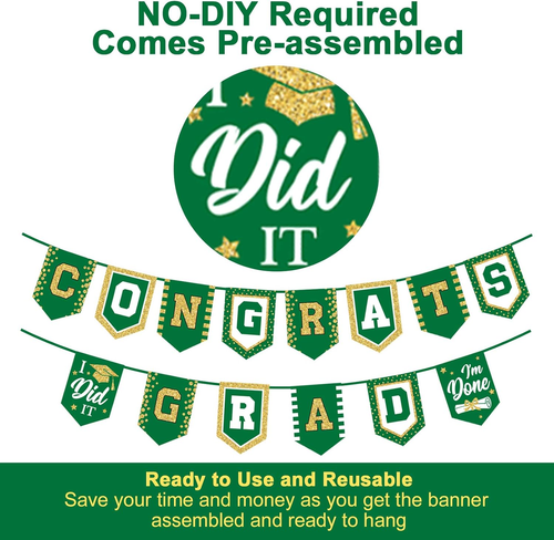 2025 Green Graduation Banner - No DIY Required Green Graduation Party Supplies D - Picture 3 of 12
