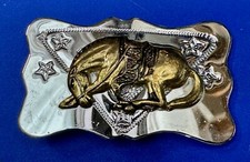Reflective Engraved Bucking Bronc Bronco Saddle Horse Rodeo Vintage Belt Buckle