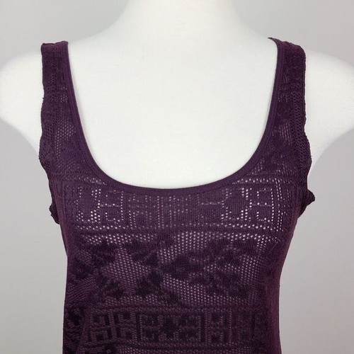 Topshop Petite Womens Deep Red Purple Lace Print Semi Sheer Tank Top Size 6 - Picture 3 of 16