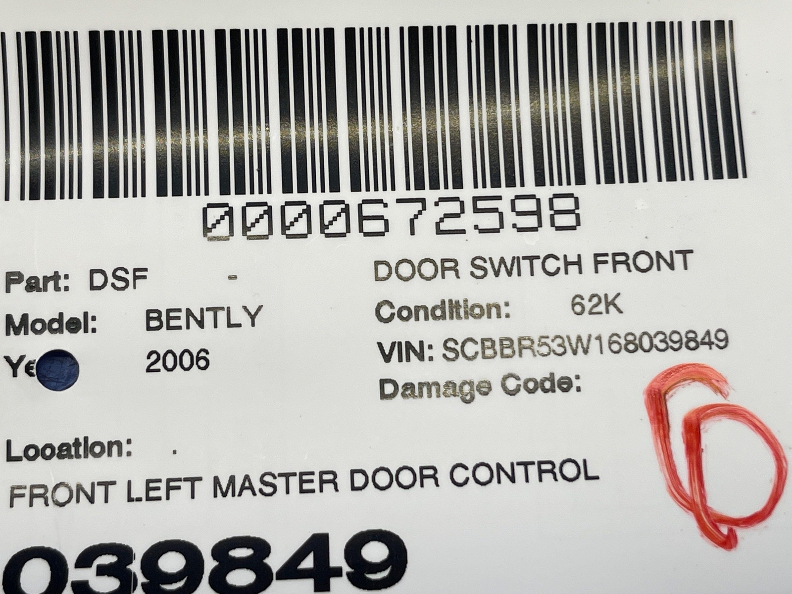 2006-2012 BENTLEY CONTINENTAL FLYING SPUR FRONT LEFT MASTER DOOR SWITCH PANEL