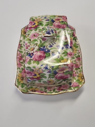ANTIQUE ROYAL WINTON GRIMWADES CHINTZ RECTANGLE BUTTER DISH / TRAY ENGLAND A++ - Picture 5 of 7